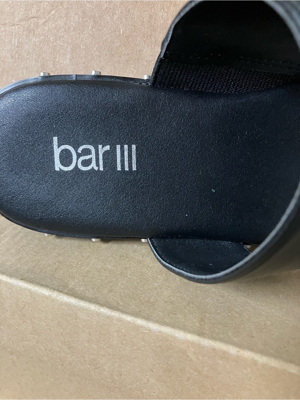 Bar III Black Leather Slide Sandals with Toe Loop Strap